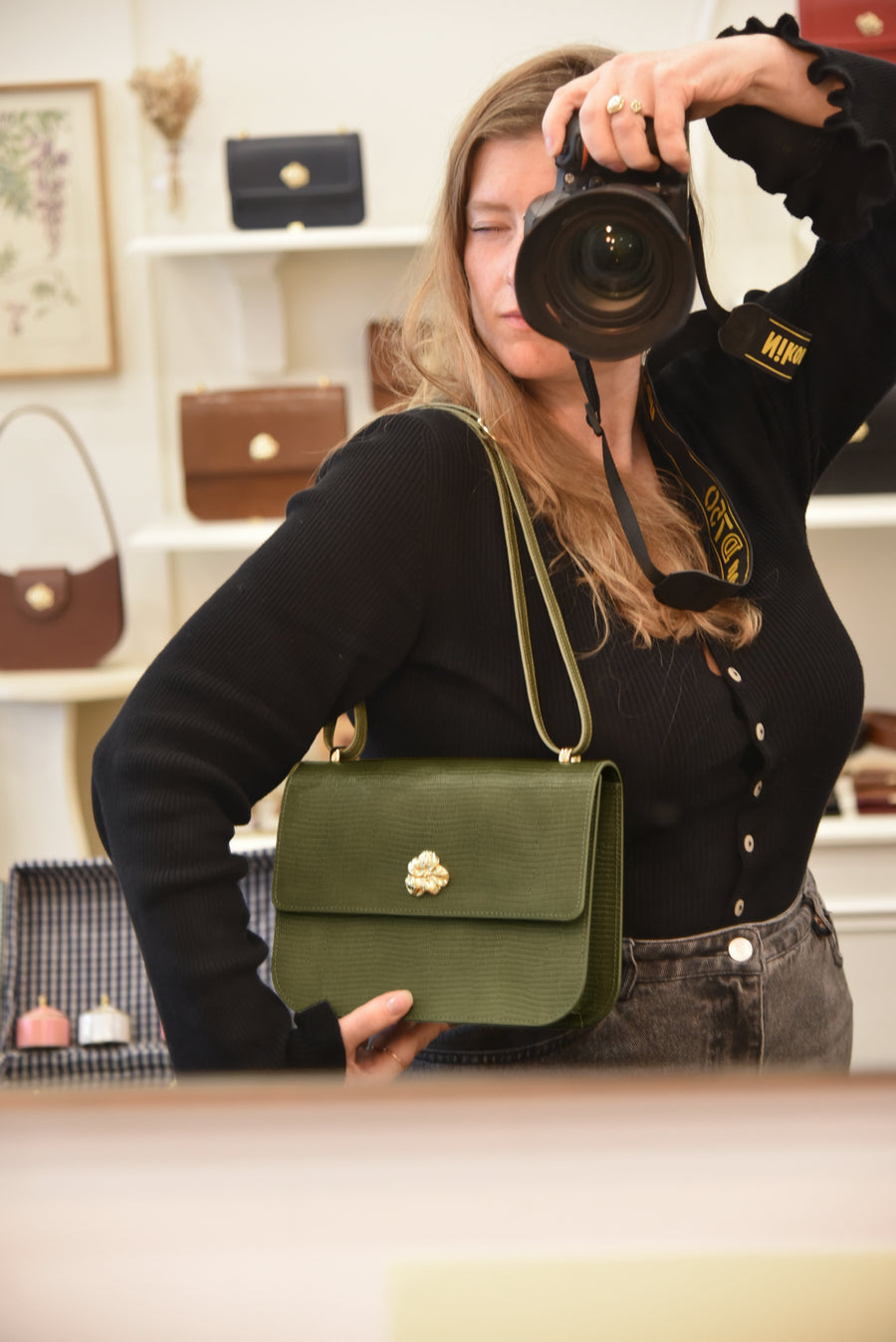 ADÈLE OLIVE LIZARD BAG