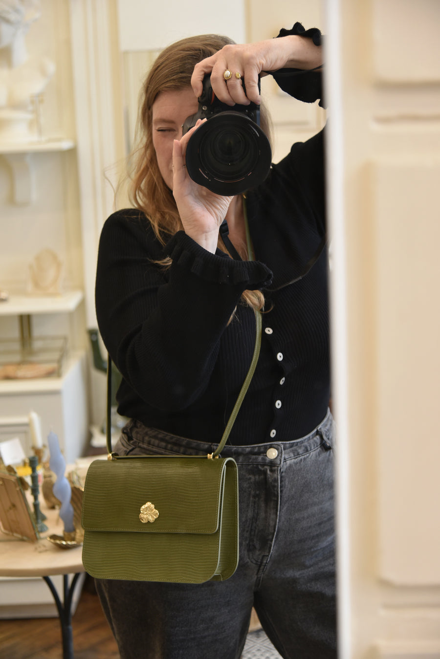 ADÈLE OLIVE LIZARD BAG