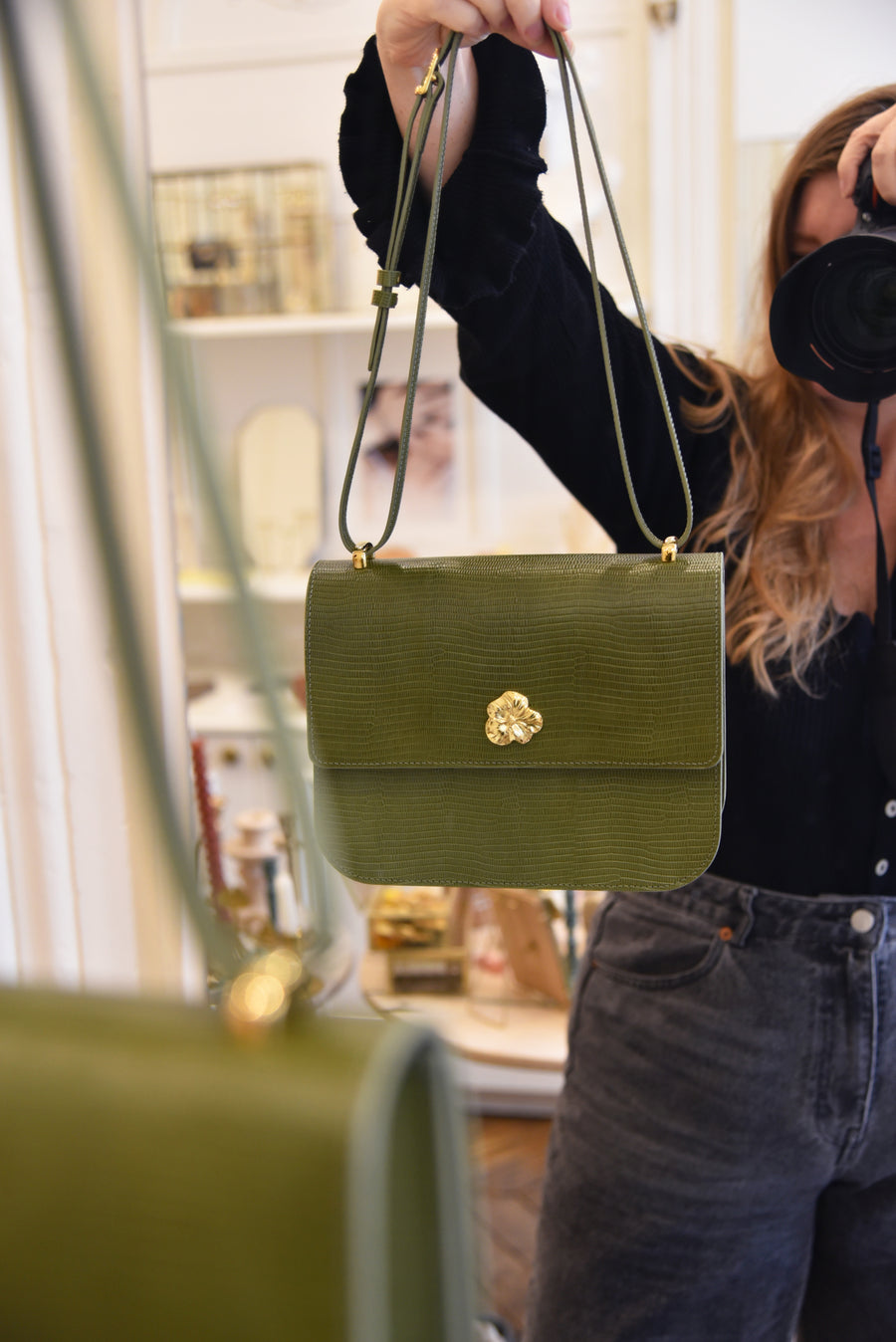 ADÈLE OLIVE LIZARD BAG