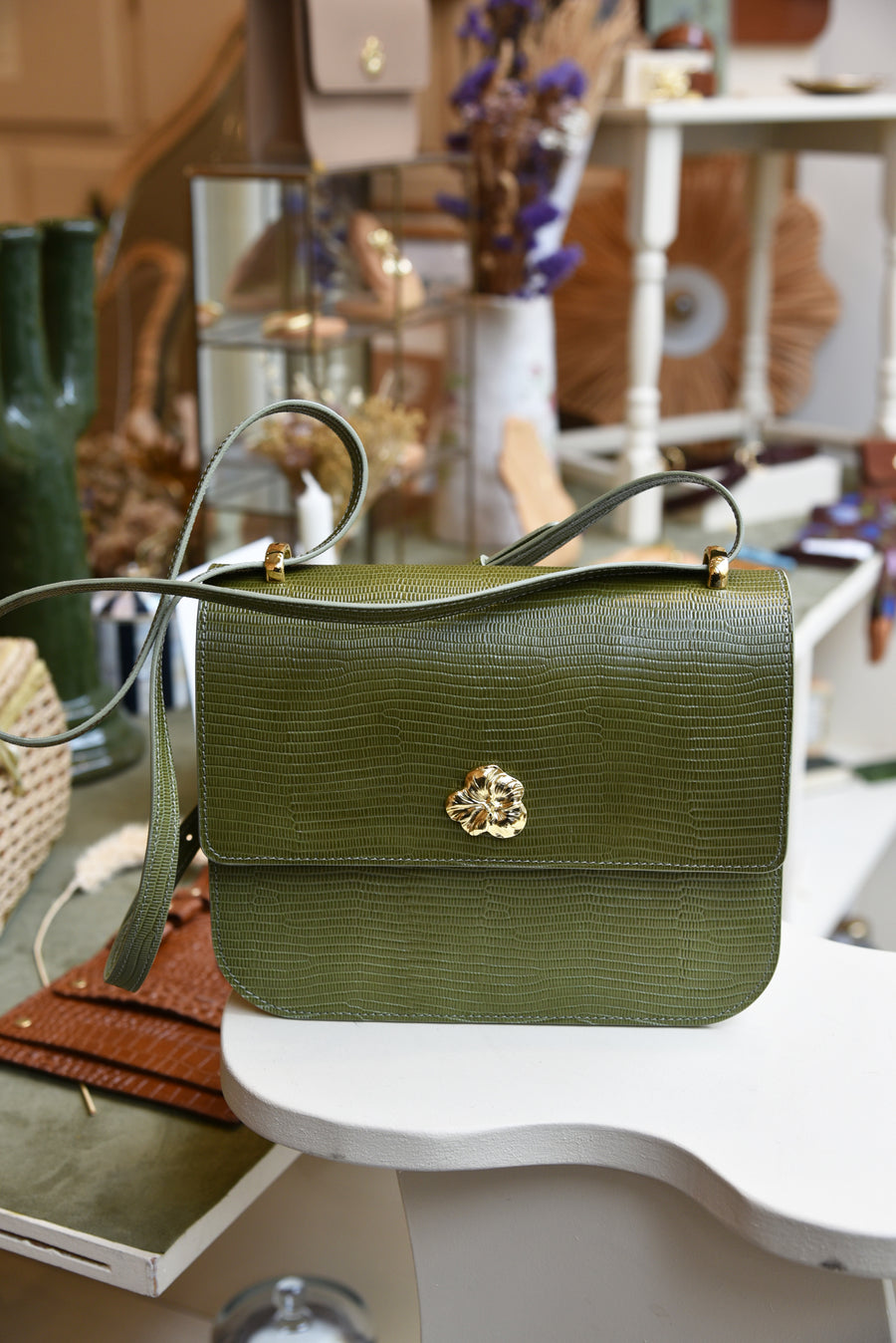 ADÈLE OLIVE LIZARD BAG