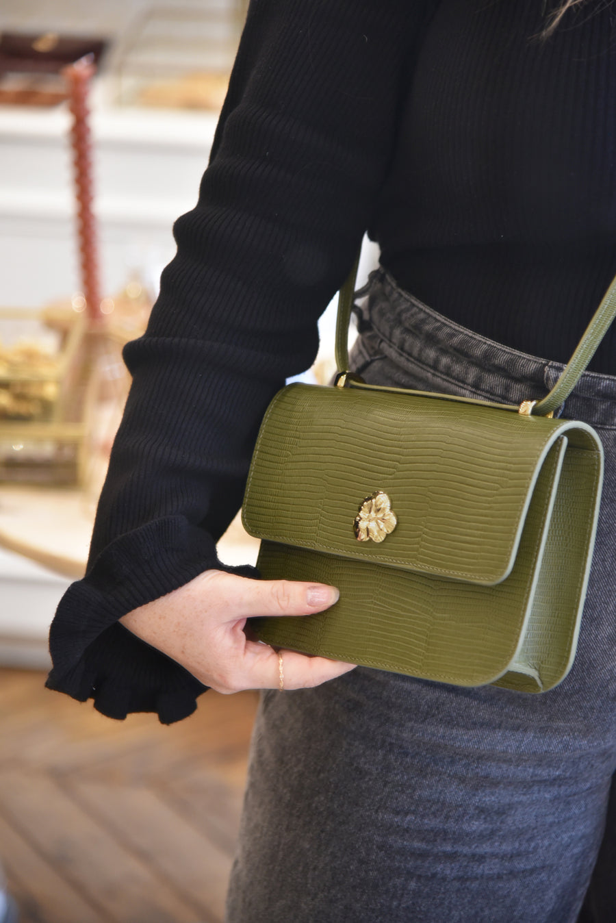 MINI ADÈLE BAG OLIVE LIZARD