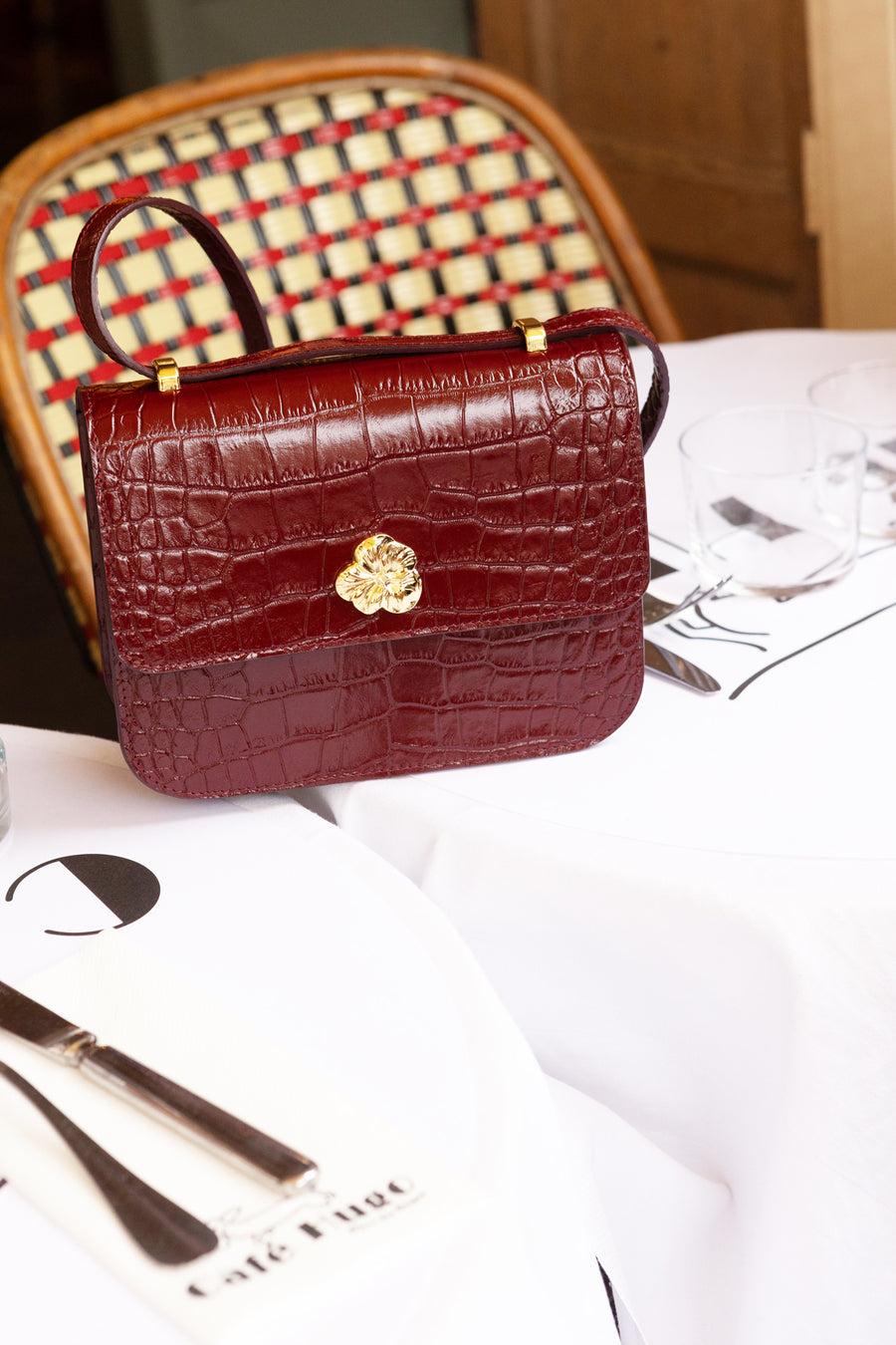 SAC MINI ADÈLE CROCO BORDEAUX